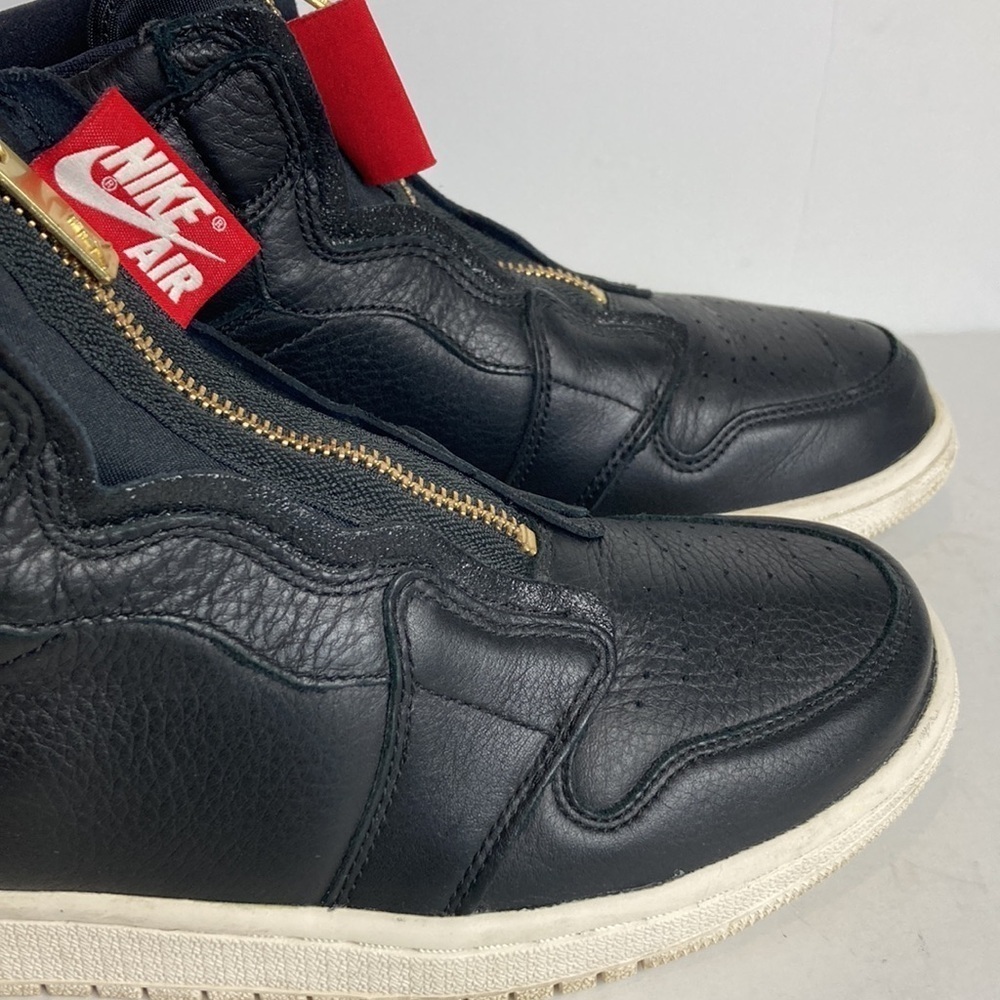 Air Jordan 1 Retro High Zip Black Sail Leather Gold Women’s 7.5 Punk Streetwear - Picture 10 of 16